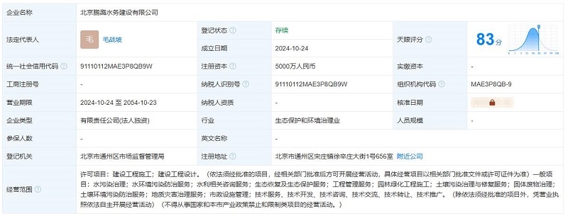 注冊(cè)資本5000萬！中電建生態(tài)環(huán)境集團(tuán)在北京成立水務(wù)建設(shè)公司
